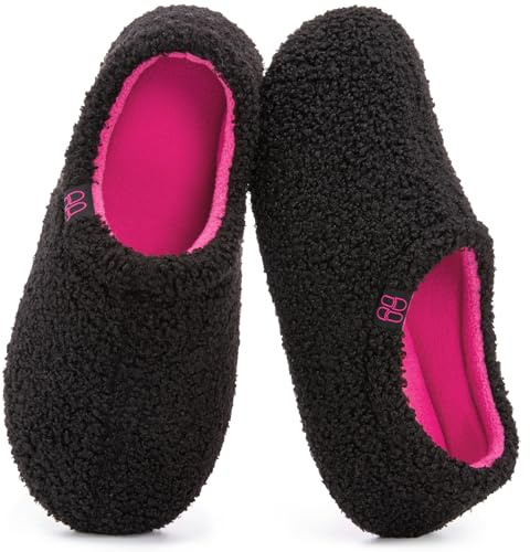 HomeTop Women's Fuzzy Curly Fur Memory Foam Loafer Slippers Bedroom House Shoes with Polar Fleece Lining for Valentine's Day (9-10 US,Astral Rose)