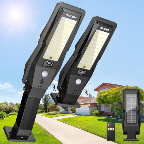 TECKNET Solarlampen für Außen mit Fernbedienung, [2 Stück] Solarlampe mit Bewegungsmelder, 3 Leuchtmodi, IP66 Wasserdichte, Solarleuchte Eignen Sich für Garage, Garten, Hof, Stufen, Haustüren, Rasen