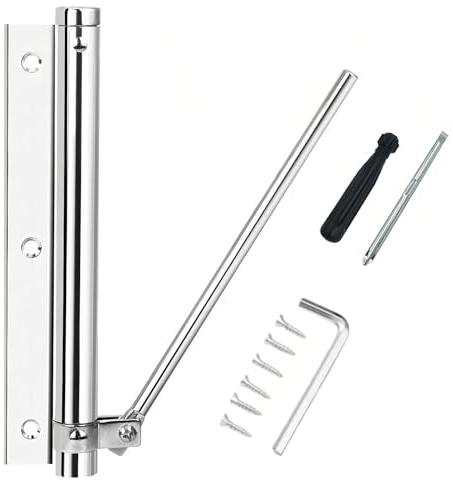 Chiudiporta a Molla Regolabile Automatico,Chiudiporta Automatico,Acciaio Inossidabile Molla per Porta,Corpo in Lega di Alluminio per Porte Interni ed Esterni Casa e Ufficio,Argentato