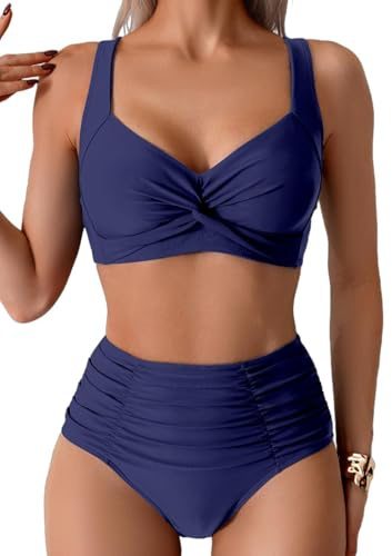 Women's High Waisted Bikini Set Push Up Twist Front Swimsuits Two Piece Tummy Control Swimwear Bathing Suit