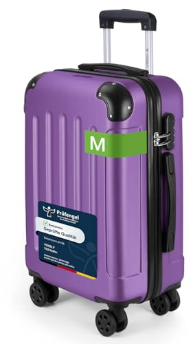 YONSLY Trolley Koffer, Reisekoffer Suitcase, Rollkoffer Handgepäck, Hartschalenreisekoffer, Teleskopkoffer mit 4 Rollen 360°, Zahlenschloss, Gummigriff für Tourismus, Reisen(M, Lila)