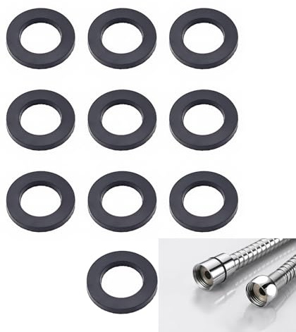 JZK 10 PCS Black Shower Head Washers, 3/4 Inch Shower Hose Washer Rubbers Sealing Rings, Replacement Hose Washer Gasket for Shower Head and Hose Connecting Fitting