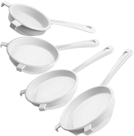 4 Stück Küchensieb Plastik Set, Weiße Plastiksieb, Nylon Sieb Plastik, Feines Sieb Set, Kunststoffsieb, Haushaltssieb für Saft, Milch, Kaffee (8, 10, 12, 14 cm)