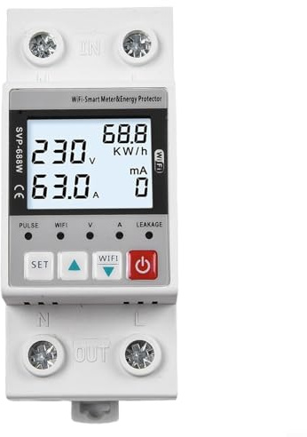 Smart WiFi spänningsskydd 63 A justerbar (SVP-688W) | för tuya appstyrning, 140–210 V underspänning, för smart hem, 63 A max last, LCD-skärm