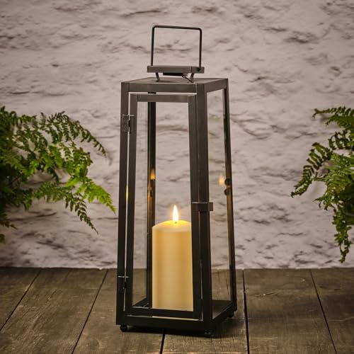 Lights4fun Solar-Laterne aus Metall | mit warmweißer LED-Kerze | Wetterfest für Außen Outdoor Garten Balkon Terrasse | Solarleuchten Solarlampen Gartenleuchten | Höhe 39,5 cm | Schwarz