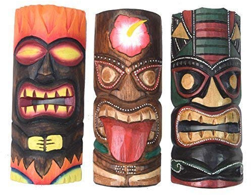 Interlifestyle 3 Tiki Masken 30cm im Hawaii Style 3er Set Holzmaske Wandmaske Osterinsel Fidschi