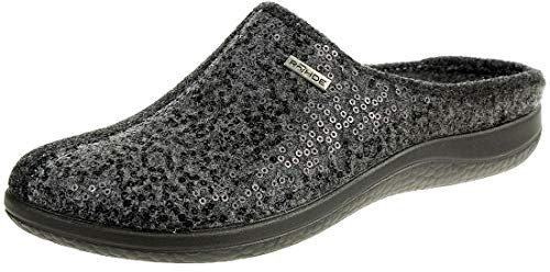Rohde 6550 Bari Schuhe Damen Hausschuhe Pantoffeln Softfilz Weite G, Größe:40 EU, Farbe:Grau