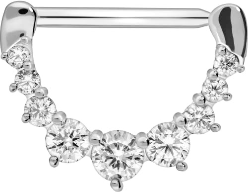 PIERCINGLINE Chirurgenstahl Nippelpiercing Clicker 9 KRISTALLE - Roségoldfarben, Schwarz, Goldfarben, Silberfarben