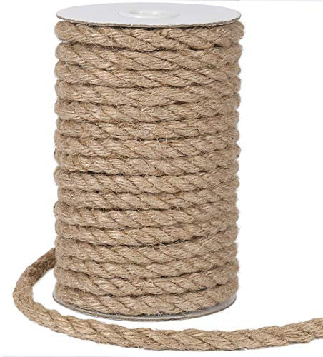 tenn well 8mm Jute Rope, 50 Feet Thick Garden Jute Twine String for DIY Cat Scratcher, Gardening, Bundling and Craft Decoration (Brown)