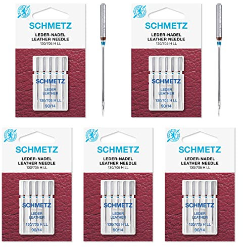 SCHMETZ 25 agujas para máquina de coser, pistón plano, 130/705H LL – piel (90)