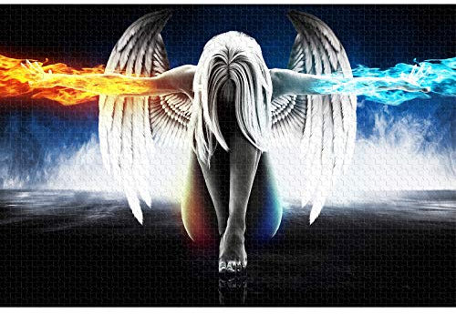 WACYDSD Puzzle 1000 Teile 3D Puzzle Anime Angel Girl Wings EIS Und Feuer Poster Und Gedruckt Wandkunst Bild Für Wohnzimmer Dekoration Geschenk