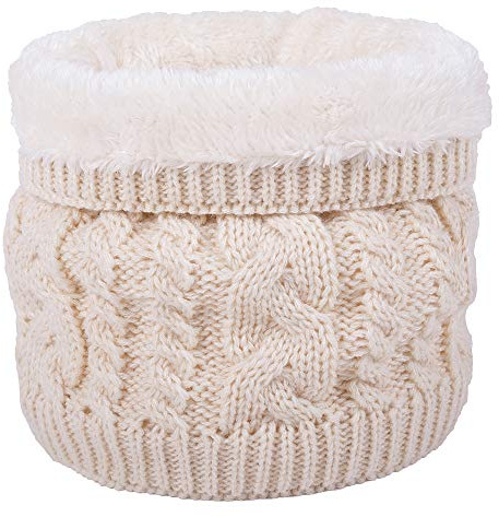 JFAN Halswärmer Nackenwärmer Fleece Innenfutter Schlauchschal Halstuch Loop Schal Multifunktionstuch Strickschal Feinstrick Winter Outdoor Motorrad Fahrrad für Damen und Herren Beige