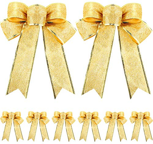 10 Pieces Glitter Christmas Tree Bow Ribbon Bows Christmas Tree Hanging Ornaments for Holiday Christmas Decorations
