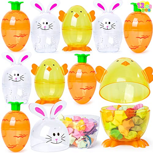 JOYIN 12 Pcs Easter Eggs Shell Bunny Shaped Novelty Themed Characters for Easter Egg Hunt, Basket Stuffers Filler, Fillable Shells, Classroom Prize Supplies, Party Favor