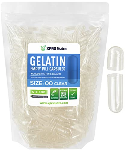 XPRS Nutra Size 00 Empty Capsules - 1000 Count Joined Empty Gelatin Capsules - DIY Capsule Filling - Fillable Pill Gel Caps for Do-It-Yourself Supplements Fill These Gelcaps Yourself (Clear)