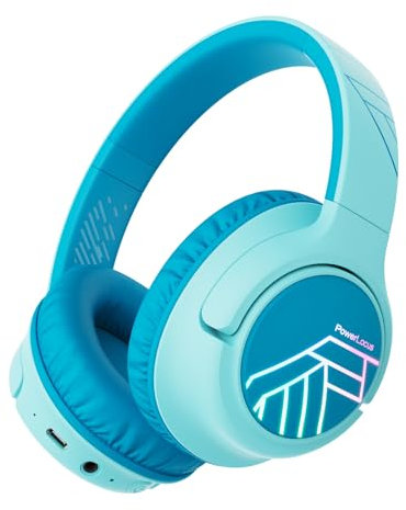 PowerLocus Bobo Bluetooth Kopfhörer Kinder, Kinderkopfhörer Over Ear mit 74/85/94dB Lautstärkebegrenzung, LED-Leuchten, Kabellos & Aux-Kabel Faltbare Kopfhörer mit Mikrofon für Handy/Tablet/Reisen
