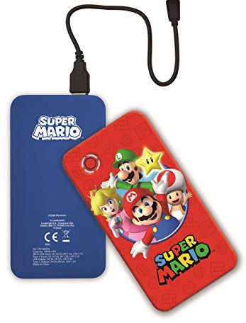 Lexibook, Super Mario Luigi, Schnelllade-Powerbank, tragbarer externer Akku 10000 mAh, Stromversorgung, inkl. USB-C-Kabel, Rot/Blau, PB10000