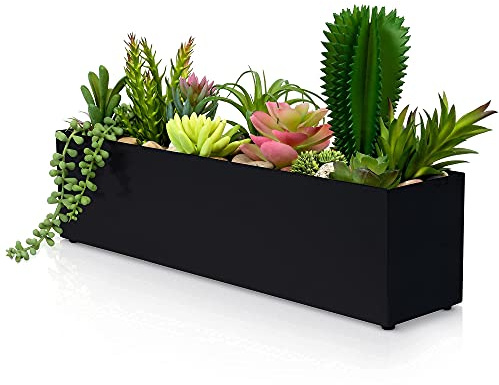 STORMWIND Modern Style Indoor Rectangle Planter | 16” Stainless Steel Planter Box for Desk or Windowsill Interior | Great Gift Ideas for Your Loved Ones (Black)