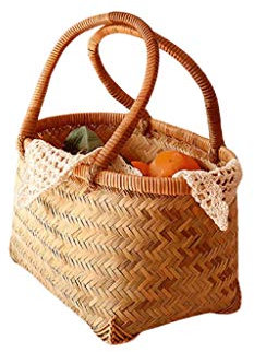 Picknickkorb mit großer Kapazität im Freien Tragbarer Picknickkorb Bambus und Rattan gewebt Korb aus Holz Wicker Picknickkorb Obstkorb Outdoor Picknick Obstkorb Picknickkörbe Set Geschenk für Jungen M
