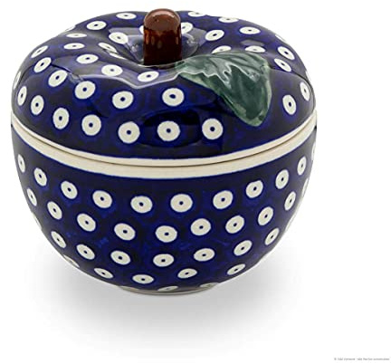Bunzlauer Keramik Apfel-Bräter Bratapfelbräter mit Deckel Ø12,6 cm H11,6 cm (Dekor 42)