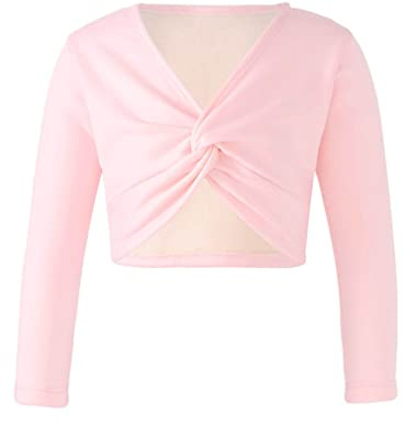 FEESHOW Kinder Mädchen Ballett Wickeljacke Langarm Wärme Samt Fleece Ballettjacke Gymnastik Tanz Strickjacke Pullover Top Ballettkleidung Rosa 122-128