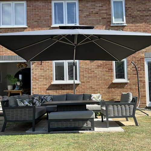 PURPLE LEAF Parasol Déporte 3 x 3,65 m Rectangulaire, Parasol De Jardin Extérieur Toit à Double Rotatif 360°, Armature de Parapluie en Aluminium, Avec Protection Solaire UPF50+, Pour Terrasses, Gris