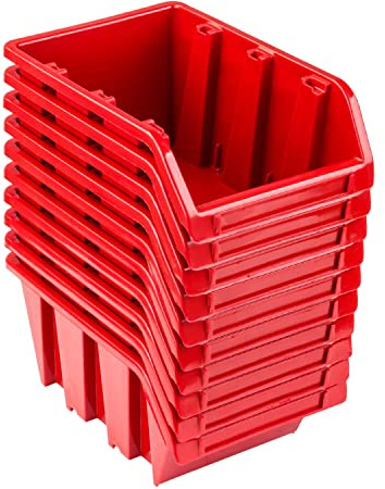 PAFEN Stapelboxen Set – 10x Stapelbox 70 x 100 x 155 mm – Sichtbox Stapelbox Lagerbox, Rot