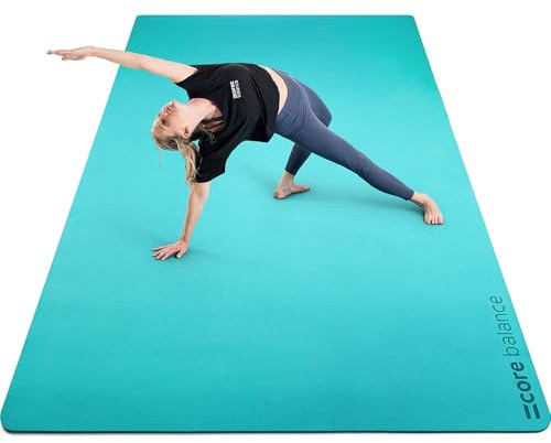 Core Balance Extra Large Yoga Mat 6mm Non Slip TPE Foam with Travel Strap L183cm x W116cm (Teal)