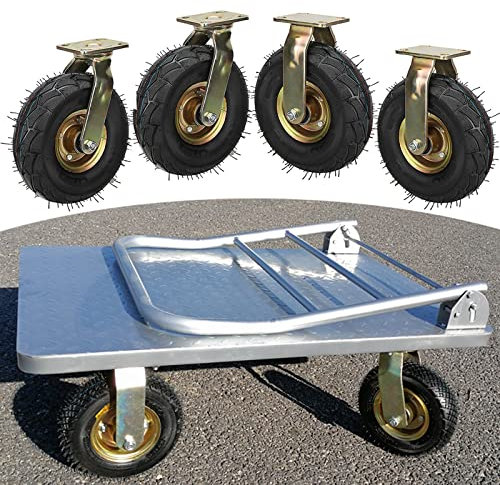 LIGUOYI Lenkrolle Luftrad 4 Stück Transportwagen Gummiräder, Ø 200mm Schwerlastrollen Bockrolle 700Kg Gesamtkapazität, 2 Lenkrolle + 2 Bockrollen, Plattformwagen Rad, 360 Grad Drehbar (Size : Ø25cm)