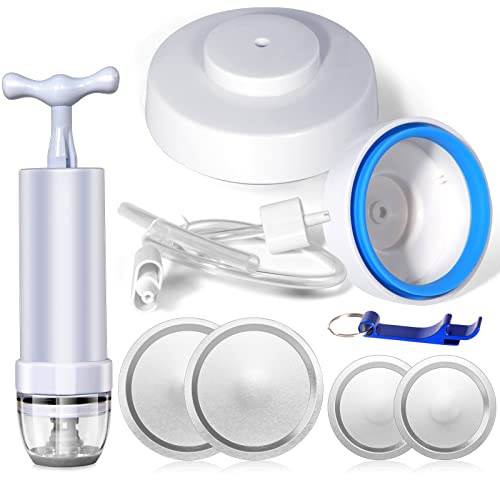 Prettyia Mason Jar Sealer and Accessory Hose Compatible with FoodSaver Vacuum, a Manual Portable Pump Can Opener, Kit for Ball Regular & Wide-Mouth, kitchen Tools, White