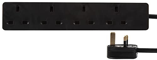 PRO ELEC 4‑Gang Mains Extension Lead, 15m Cable, 13A, Black – PELB1412