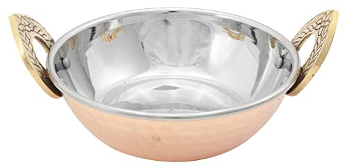 BARGAINS-GALORE 2 X 13CM Copper Stainless Steel BALTI Dish KARAHI Serving Handles Indian Curry
