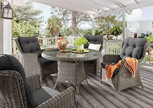 Destiny Sitzgruppe CASA Luna 4 Sessel + Tisch Ø120x75cm Polyrattan, Vintage grau