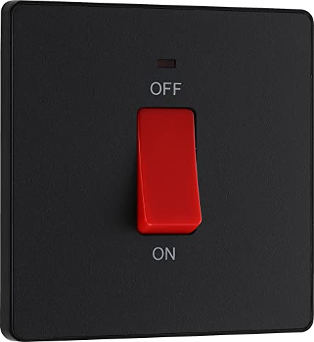 BG Electrical Cooker Control Switch Unit with LED Power Indicator, Single Plate, Double Pole, Screwless, Evolve, Matt Black, 45A, PCDMB74B