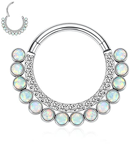 AROWRO Piercing nasal 16 G pour septum, septum, daith, cartilage, conque, hélix, tragus, opale, bijoux en acier chirurgical 316L