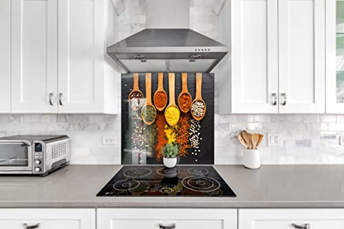 Myphotostation Gewürz-Spritzschutz aus gehärtetem Glas, 59,9 x 30,5 cm (B x H), Gewürz-Spritzschutz für Küche, Dekoration, Badezimmer, Wandschutz, Herd, Rückwand, Fliesen, Glas, Spritzschutz für