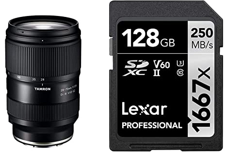 Tamron - Obiettivo 28-75 mm F/2.8 Di III VXD G2, per Sony E-Mount, nero A063 & Lexar Professional 1667x Scheda SD 128 GB, Scheda di memoria SDXC UHS-II, Fino a 250 MB/s di lettura