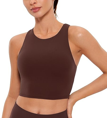 CRZ YOGA Damen Butterluxe Racerback Sport BH Gepolstert Ohne Bügel Crop Tops Longline Yoga Tank Top Fitness Sports Bra Taupe 38