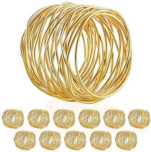 URWOOW Twisted Wire Mesh Napkin Rings Holders Décor Dinner Party Wedding Christmas Gathering (Gold 12pcs)