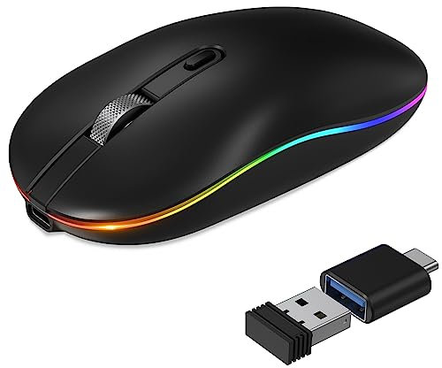 RaceGT Maus Kabellos Aufladbar, 2,4GHz LED Funkmaus USB-A & Typ-C Empfänger Silent 3 Verstellbare DPI Level mit EIN Aus Schalter, mit Ladekabel für Computer Laptop PC MacbookPro/Air Chromebook
