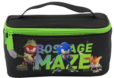 Sonic- Toalettväska, Toalettväska, Carryall, Dubbel dragkedja, Grön färg, Officiell produkt (CyP Brands)