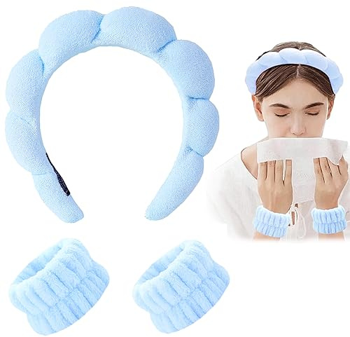 Stirnband Handgelenk Waschband Set, Spa Gesicht Haarband Handgelenk, Handgelenk Spa Waschband, Schwamm- und Frottee Stoff Stirnband, Handgelenk Makeup, für Hautpflege, Gesichtsreinigung, Dusche (#3)