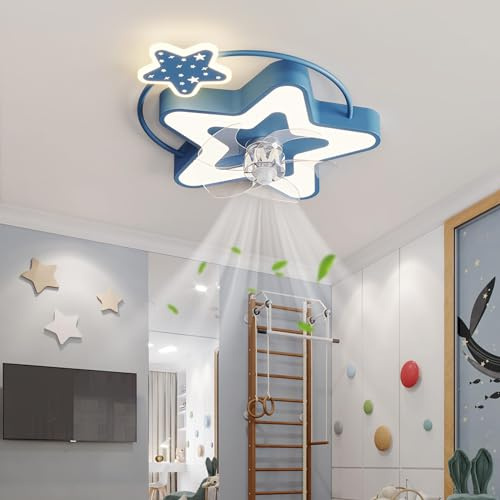 YUNZI Ventilador De Techo Con Luz Infantil Silencioso Mando Ventilador Techo Lampara Ventilador Dormitorio Ventilador Y Plafón De Techo Regulable Velocidad Del Viento Lampara De Techo-Blue