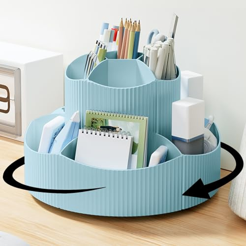 Drehbarer Stiftehalter Schreibtisch Organizer 360°Rotation mit 11 Fächer | Drehbar Stiftehalter Stifte Organizer Große Kapazität Stiftköcher Aufbewahrungsbox für Bürobedarf Schulbedarf Kosmetik Blau