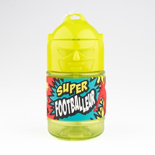 Personalisierte Kinder-Trinkflasche, Wasserflasche mit Strohhalm, Super Fußballer