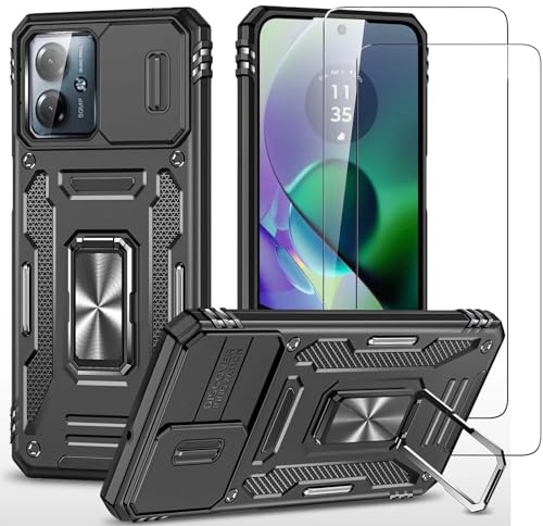 Jeelar ESONG Funda Protectora para Motorola Moto G14,con[2 Protector de Pantalla][Cubierta de Cámara Deslizante][Protección contra Caídas de Grado Militar][Soporte magnético para automóvil]-Negro