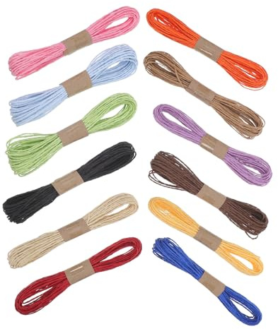 Raffia Colorata Corda di Carta Intrecciata per Fai da 12 Pezzi 10m | Tag Handmade Cards, per Crafts Wrapping Bow Making, Carta Intrecciata Multiuso