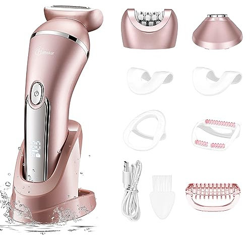 Hatteker Elektrischer Rasierer 3-in-1 Geeignet für Gesicht Kinn Arme Beine Achseln Tragbare Schmerzlose Drahtlose Bikini Elektrische IPX7 USB-Aufladung Trockene und Nasse Dual-Use