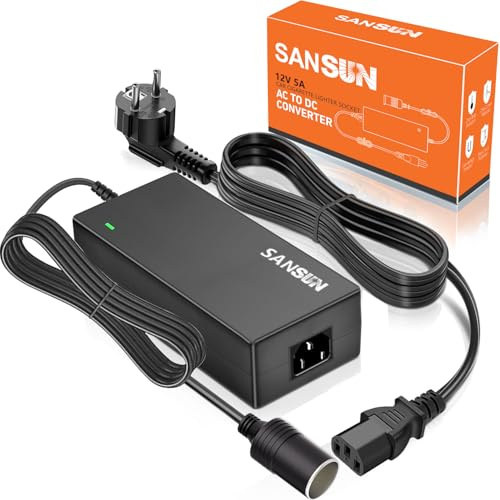 Spannungswandler 5A Auto Zigarettenanzünder, SANSUN AC240V zu DC12V Versorgung Adapter Transformator für Auto Geräte unter 60W (5A)