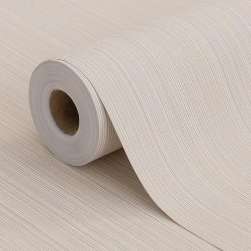 HyunHome Grasscloth Peel and Stick Wallpaper 20.8x394 Beige Thick Fabric Textured Linen Classic Faux Grassweave Neutral Removable Wallpaper Vinyl Film Roll for Home Use